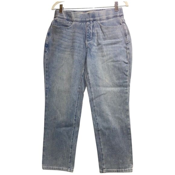 Soft Surroundings Women's Pull-on Elastic Waist Stretchy Blue Ankle Jeans Sz PS - Picture 1 of 7